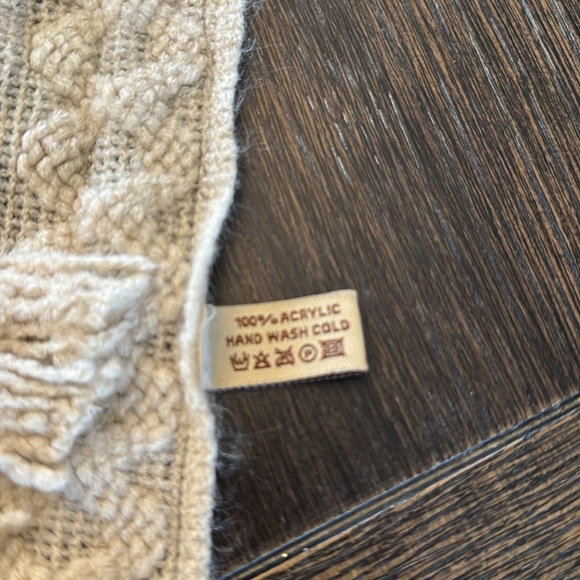 🟣 Women's Cream Sleeveless Light Knit Fringe Open Front Poncho Cardigan Vest - Picture 6 of 6